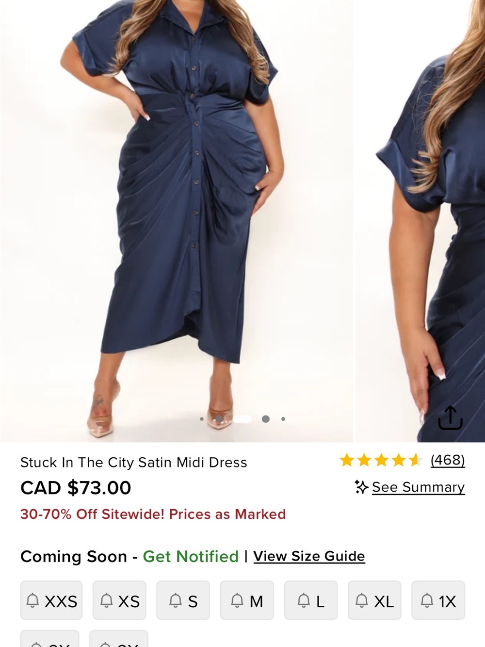Fashion Nova Curve Stuck In The City Satin Midi Dress - Navy